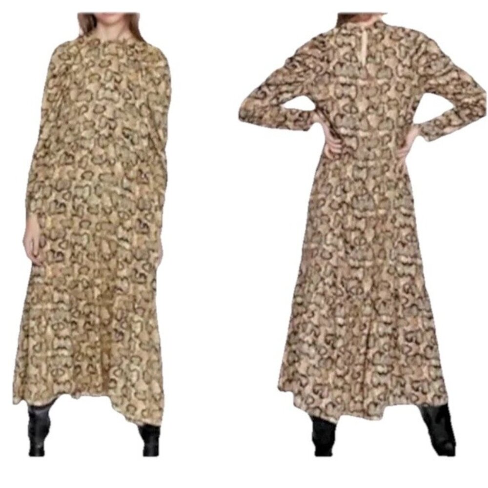 Zara Snake Skin Print Maxi Dress Ruffled Flowy Sleeves Size XS #1493